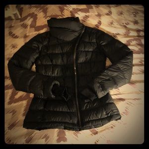 Athleta black down jacket asymmetrical zipper XS